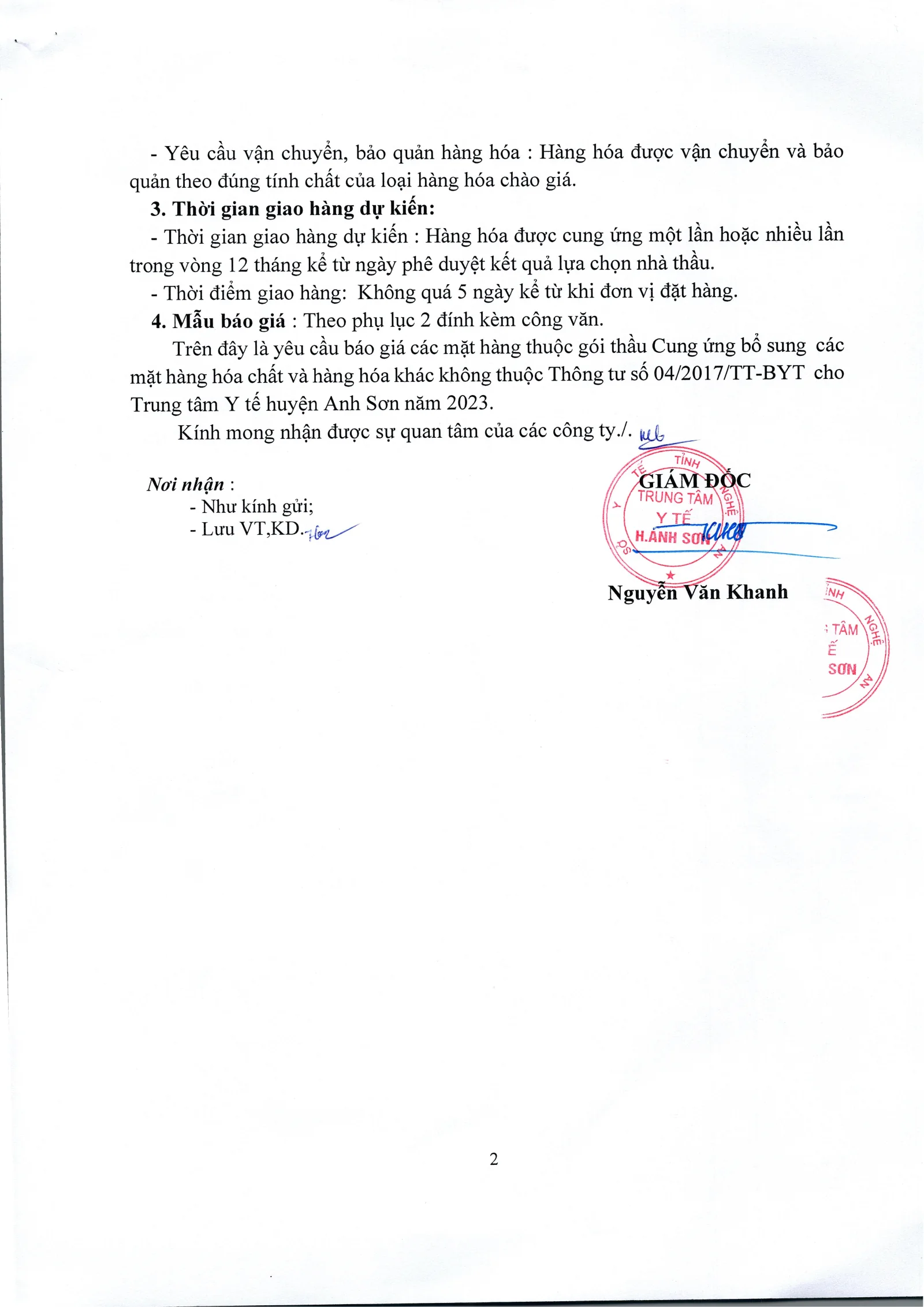 Trang 2 – Thông báo mời chào giá lần 2