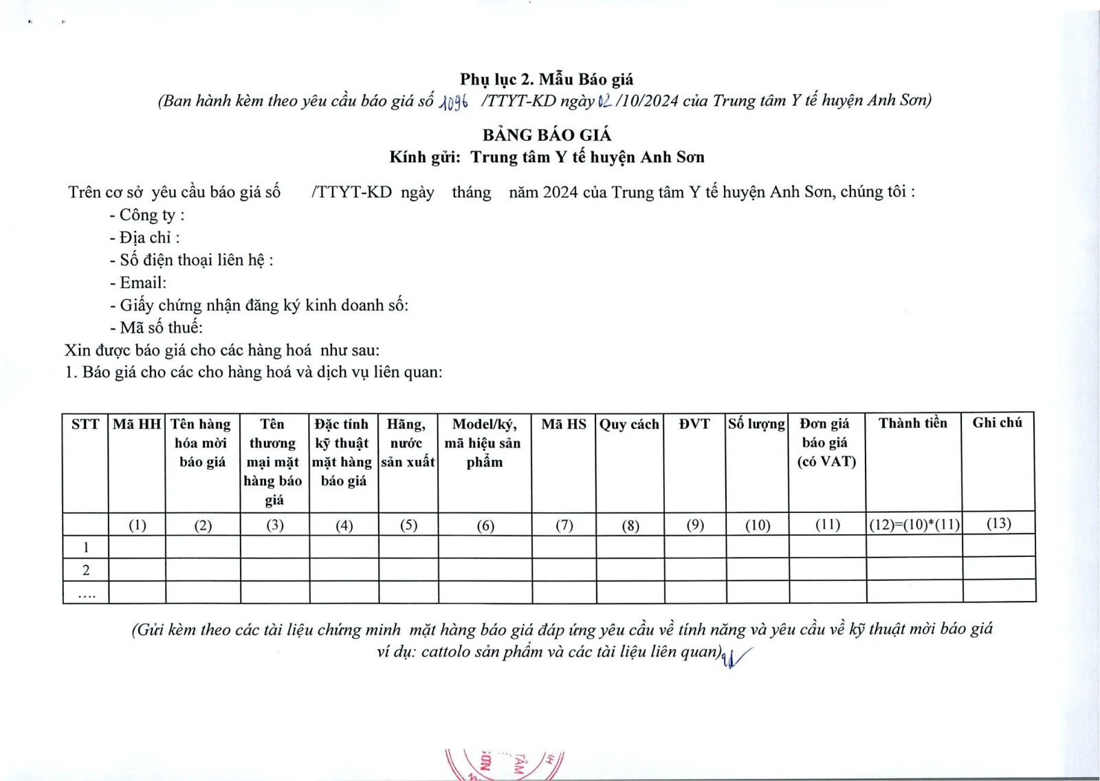 Trang 4 – Yêu cầu báo giá cân và thước