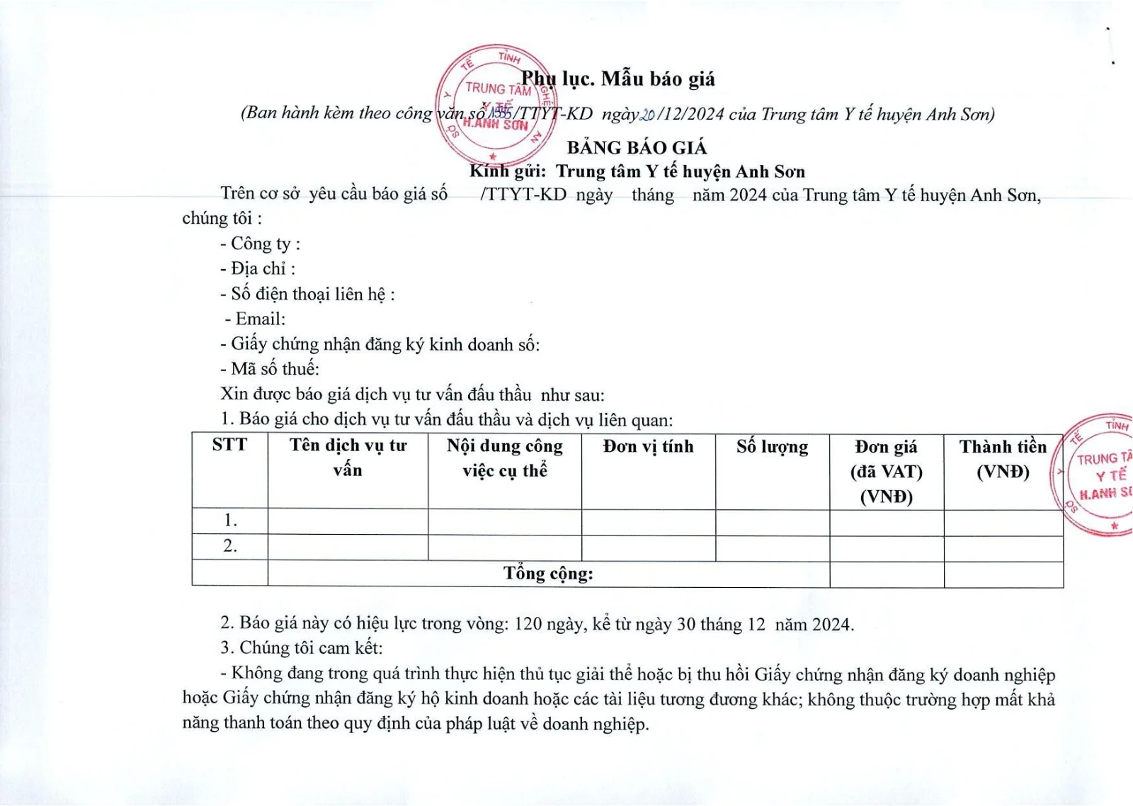 Trang 4 – Yêu cầu báo giá các gói thầu tư vấn