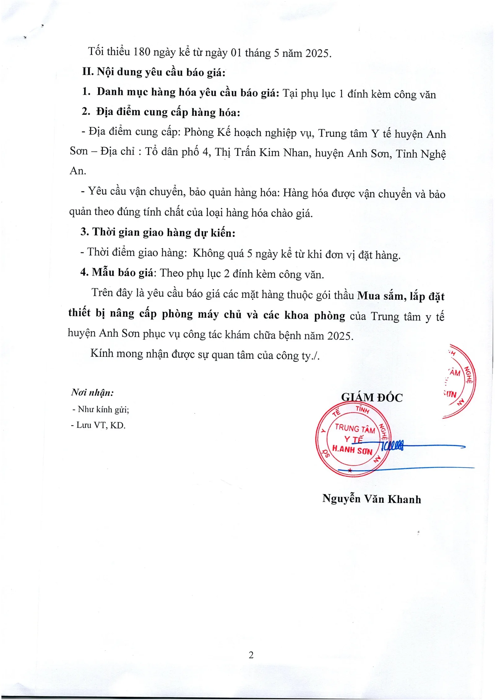 Trang 2 – Yêu cầu báo giá