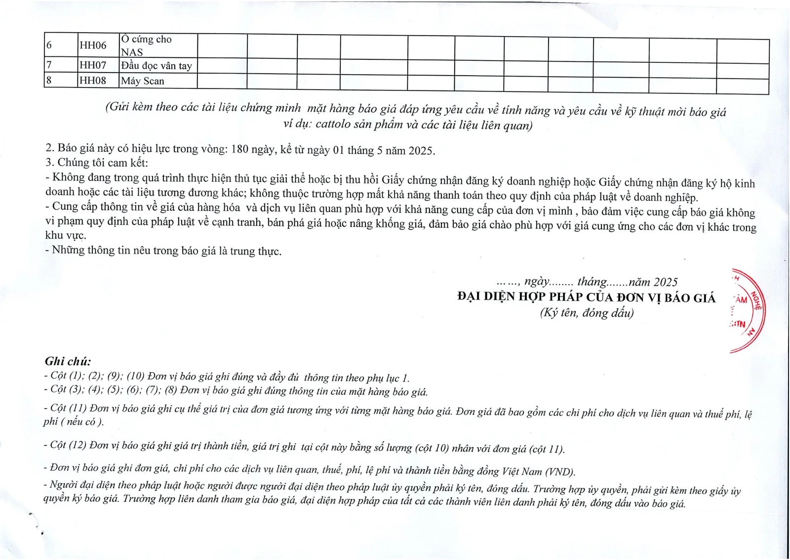 Trang 6 – Yêu cầu báo giá