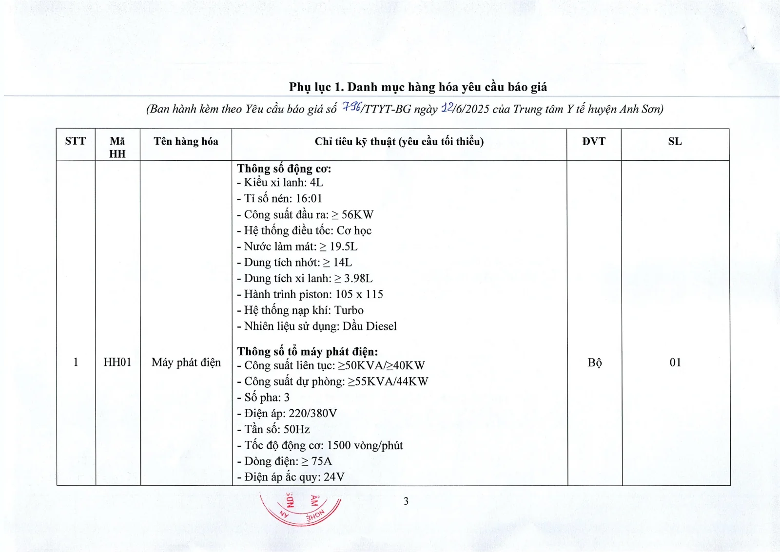 Trang 3 – Yêu cầu báo giá