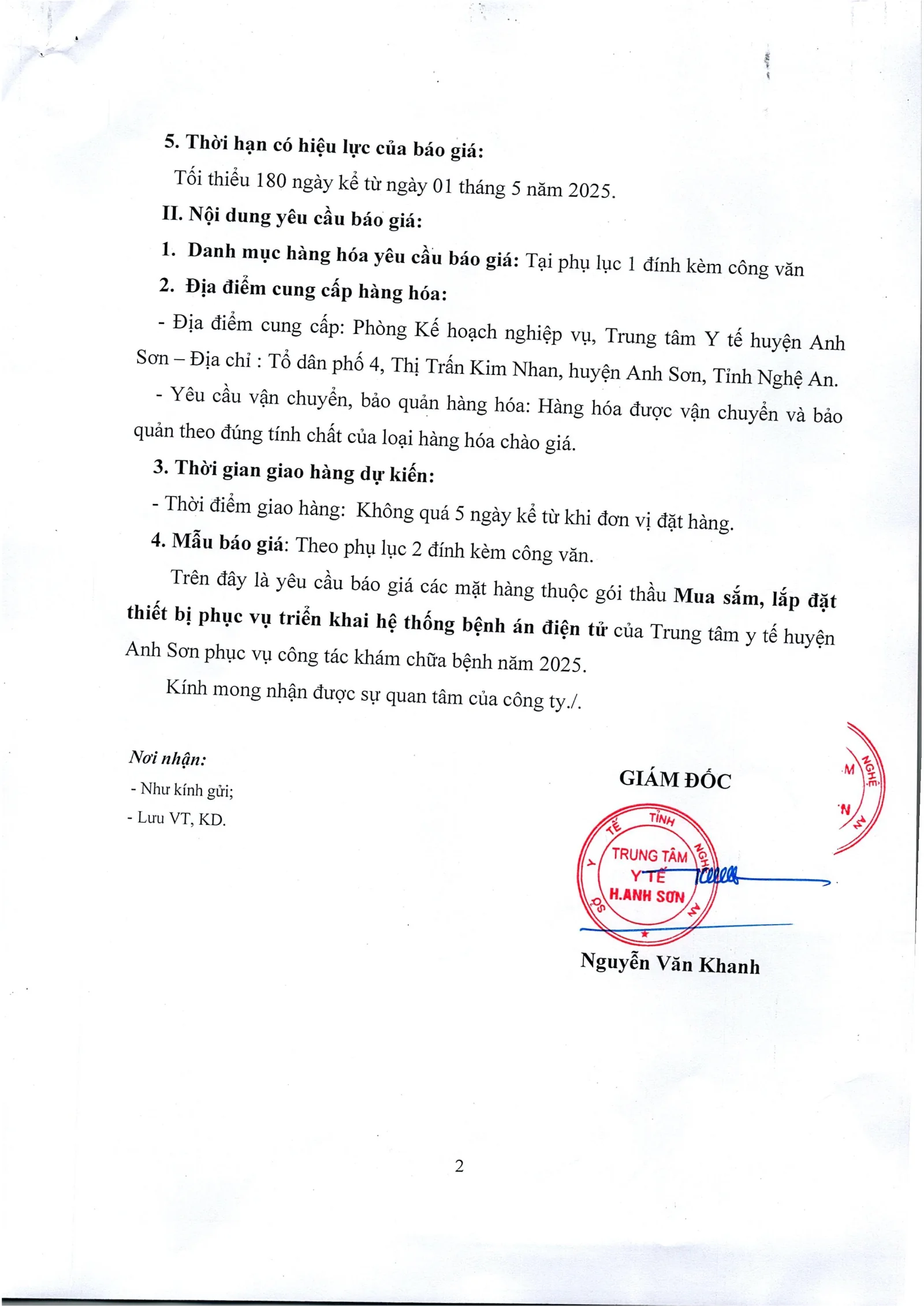Trang 2 – yêu cầu báo giá