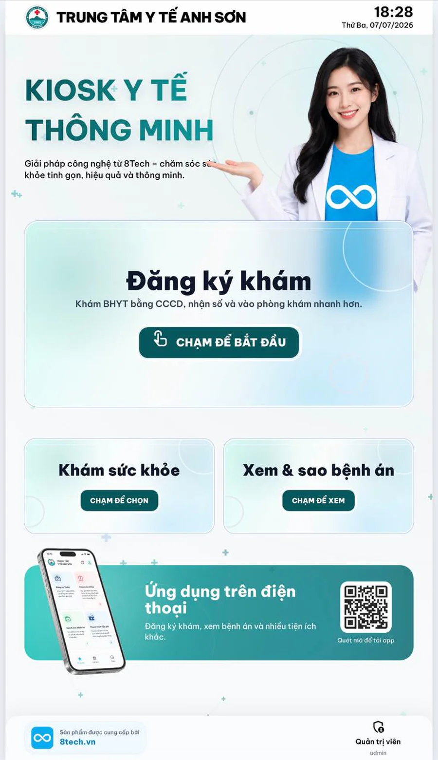Giao diện đăng ký khám trên kiosk y tế thông minh tại Trung tâm Y tế Anh Sơn